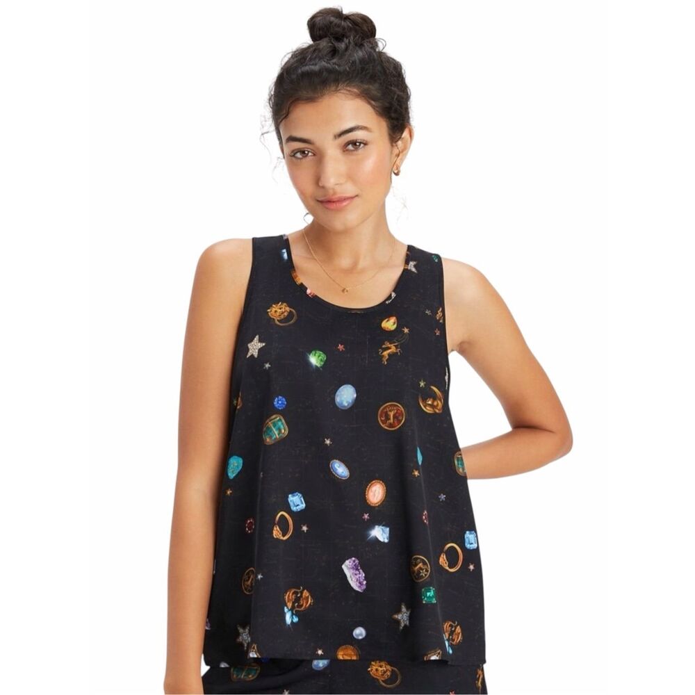 FABLETICS Lucky Charm Print Pajama Tank Black Sleeveless Top Medium